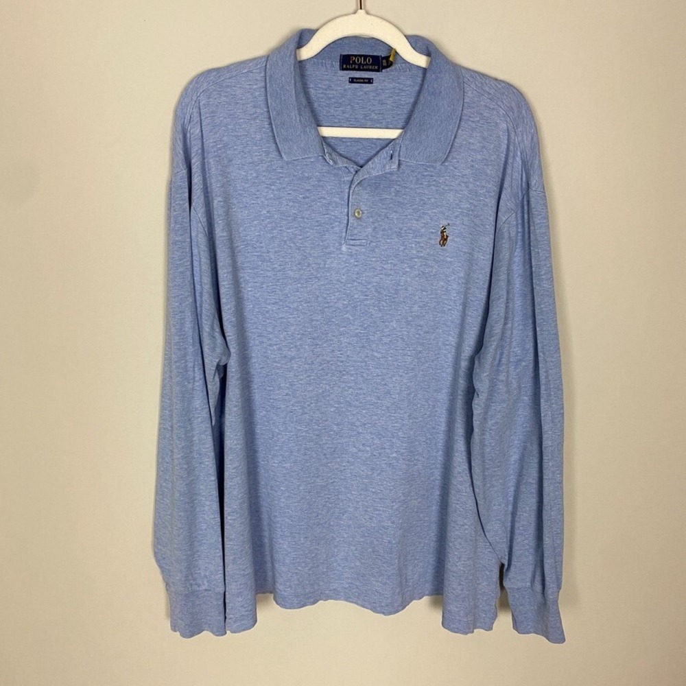Polo Ralph Lauren Polo Henley Shirt Mens XL Classic‎ Fit Blue Flesh Pony LS
